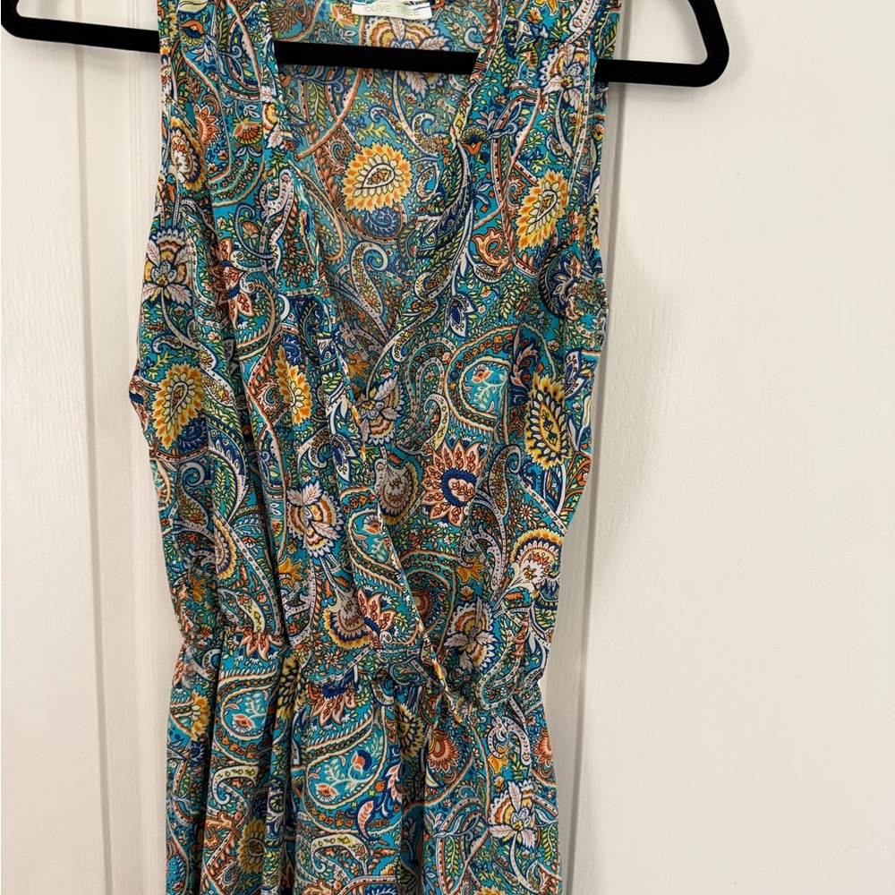 Turquoise Paisley Print Ruffle Romper Size S - Picture 3 of 3